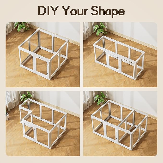 Jalove 30" H Clear Acrylic Plastic Dog Playpen Indoor, 10PCS for Puppy Cat Rabbit Ferret Transparent Pet Pen, Easy Assemble Whelping Crate Kennel Cage Enclosure, Ideal for Small to Medium Dogs, White