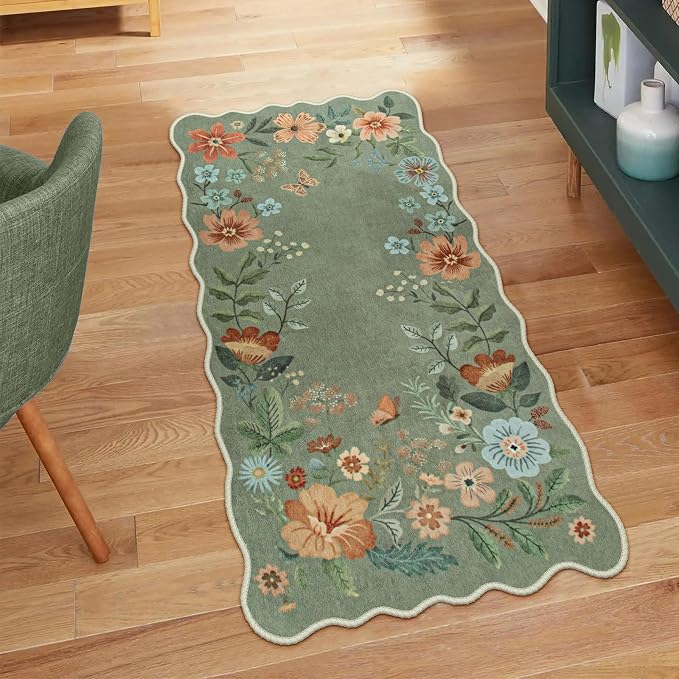 Lahome Floral Rugs for Entryway, 2x4 Washable Kitchen Rugs Ultra-Thin Soft Rug