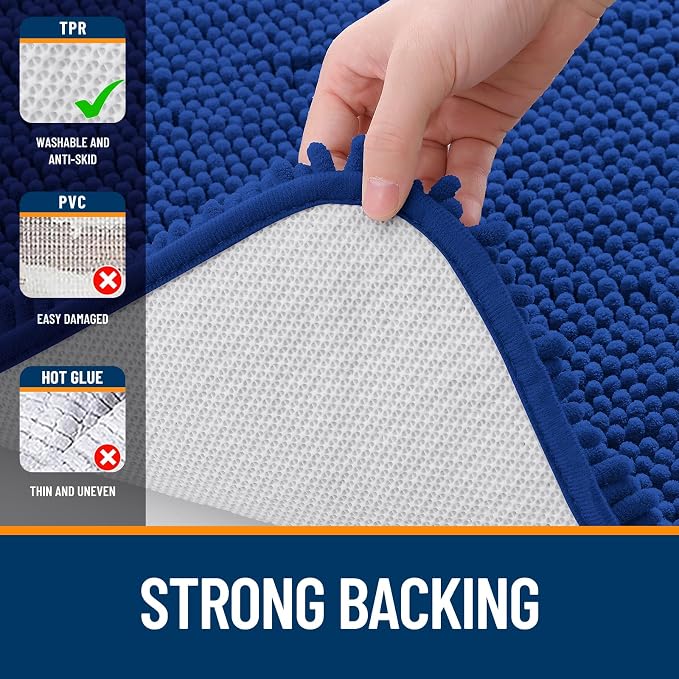 OLANLY Bathroom Runner Rugs 47x24, Soft Absorbent Chenille Bath Rugs, Rubber
