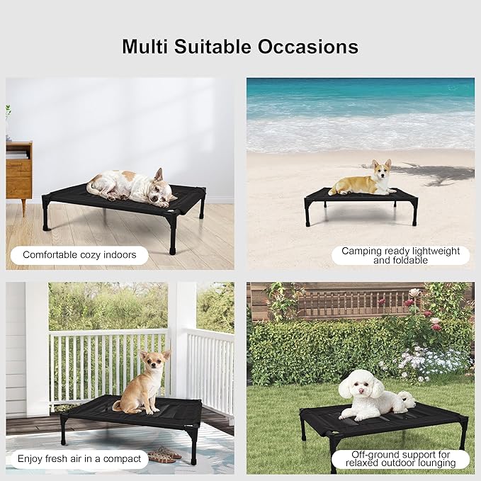 Raised Dog Bed Cooling Cot for Indoor Outdoor Use Portable Waterproof Mesh Pet Bed Washable for Large Medium Small Dogs, Black