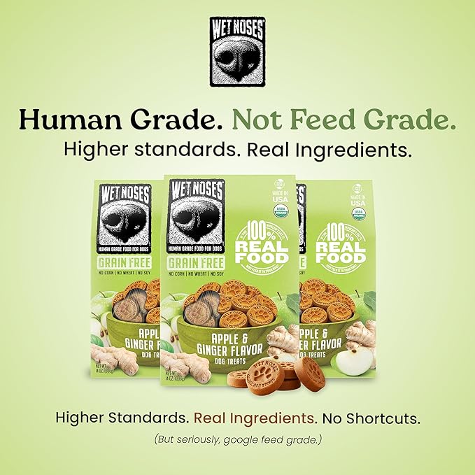 Wet Noses Organic Crunchy Dog Treats Grain Free – All-Natural, Human-Grade, Non-GMO, Healthy Training & Delicious Snacks for Dogs, for All Dog Sizes & Breeds – Apple Ginger, 14oz (2 Pack)