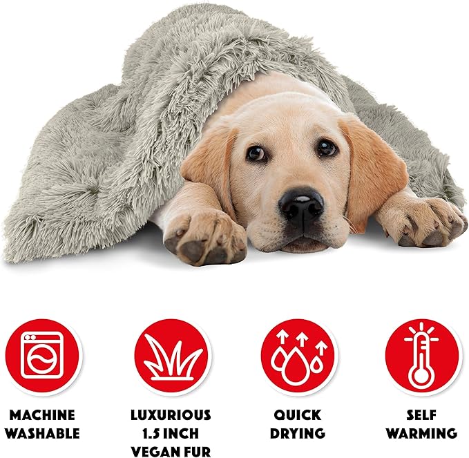The Dog’s Blanket – Faux Fur Dog Blanket, Silver Grey, Large, 28x42