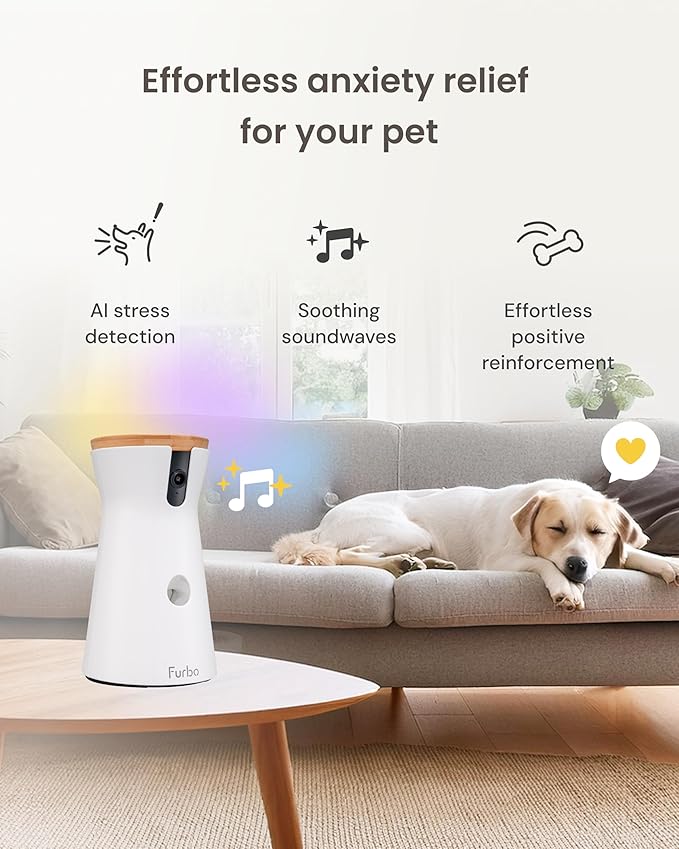 Furbo 360° Dog Camera + Power Adapter [Subscription Required] Unlock w/Paid Plan: Dog Safety Alerts, Rotating Pet Treat Toss w/ 2-Way Speaker, Smart Cam w/Phone App (Low Risk, 3mo Min. Cancel Anytime)