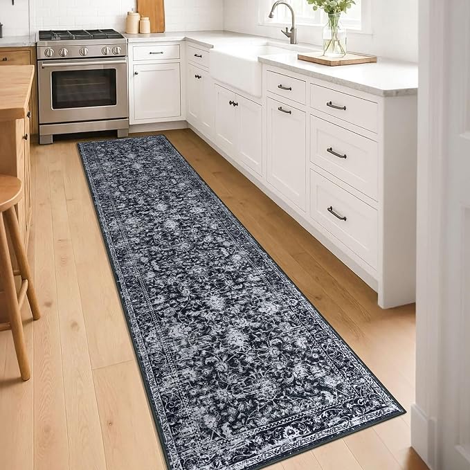 KILOCOCO Hallway Runner 2x8 Rug Runner Printed Vintage Floral Washable Kitchen