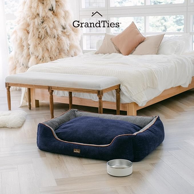 GRANDTIES Fluffy Dog Beds for Small Medium Large Dogs & Cats, Machine Washable Dog Bed, Rectangle Breathable Soft Calming Sleeping Warming Pet Beds with Waterproof & Non-Slip Bottom (XL 40", Navy)