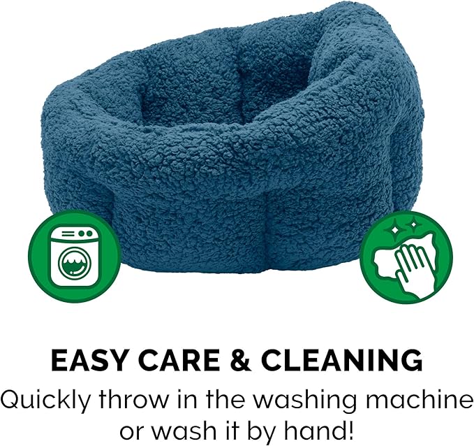 Furhaven 20" Round Self-Warming Pet Bed for Indoor Cats & Small Dogs, 100% Washable, For Pets Up to 20 lbs - Hi Lo Snuggle Terry Cuddler - Lake Blue, Small