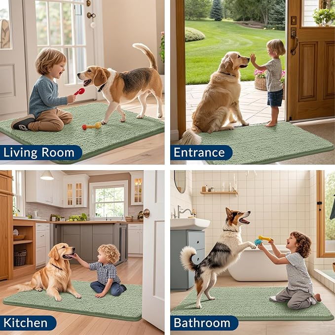 Smiry Dog Door Mat for Muddy Paws 24x16, Absorbent Dirt Trapper, Non-Slip