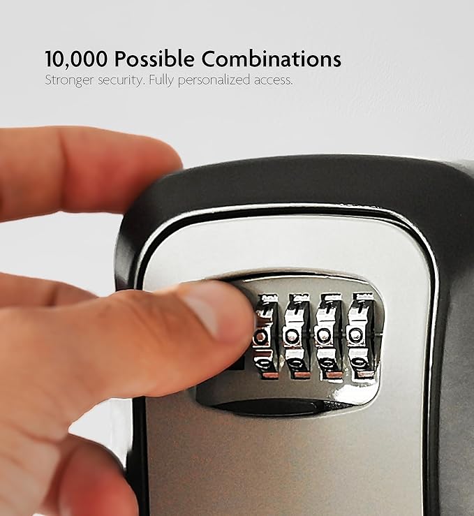 Iron Lock® Key Lock Box Wall Mount – Medium Waterproof Heavy-Duty Metal Safe with 4-Digit Combination for Outdoor Access, Home Entry, Office Security, Rentals & Airbnb Use (Grey, Medium)