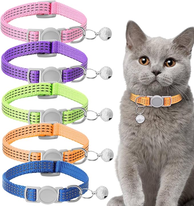 5 Pcs Breakaway Cat Collars, Reflective Cat Collar Small Cats Collar with Bells Adjustable Kitten Collars Pet Supplies 7.9" - 13" Inches 5 Bright Colors Reflective for Kitten Small Pets