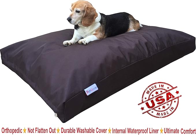 Dogbed4less Medium Shredded Memory Foam Dog Bed Pillow with Waterproof Liner and Heavy Duty Nylon Cover 37X27 Inches, Seal Brown