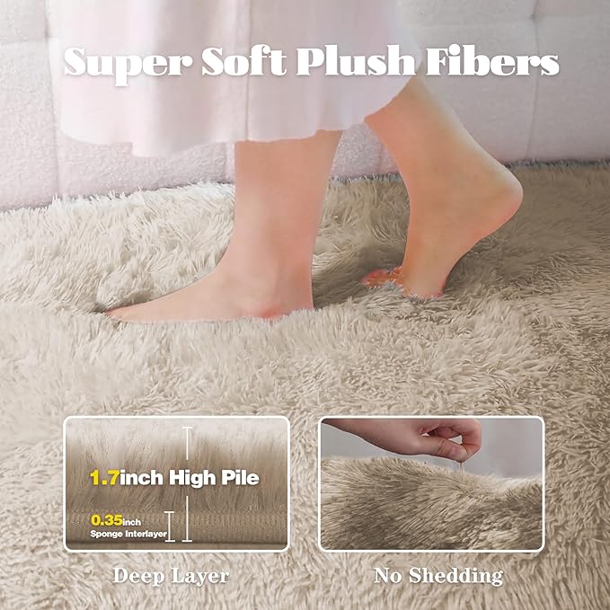 8x10 Area Rug for Living Room: Fluffy Shag Soft Washable Rugs Large Fuzzy Plush Indoor Carpet for Bedroom Nursery Playroom Kids Girls Boys Room (Camel, 8'x10')