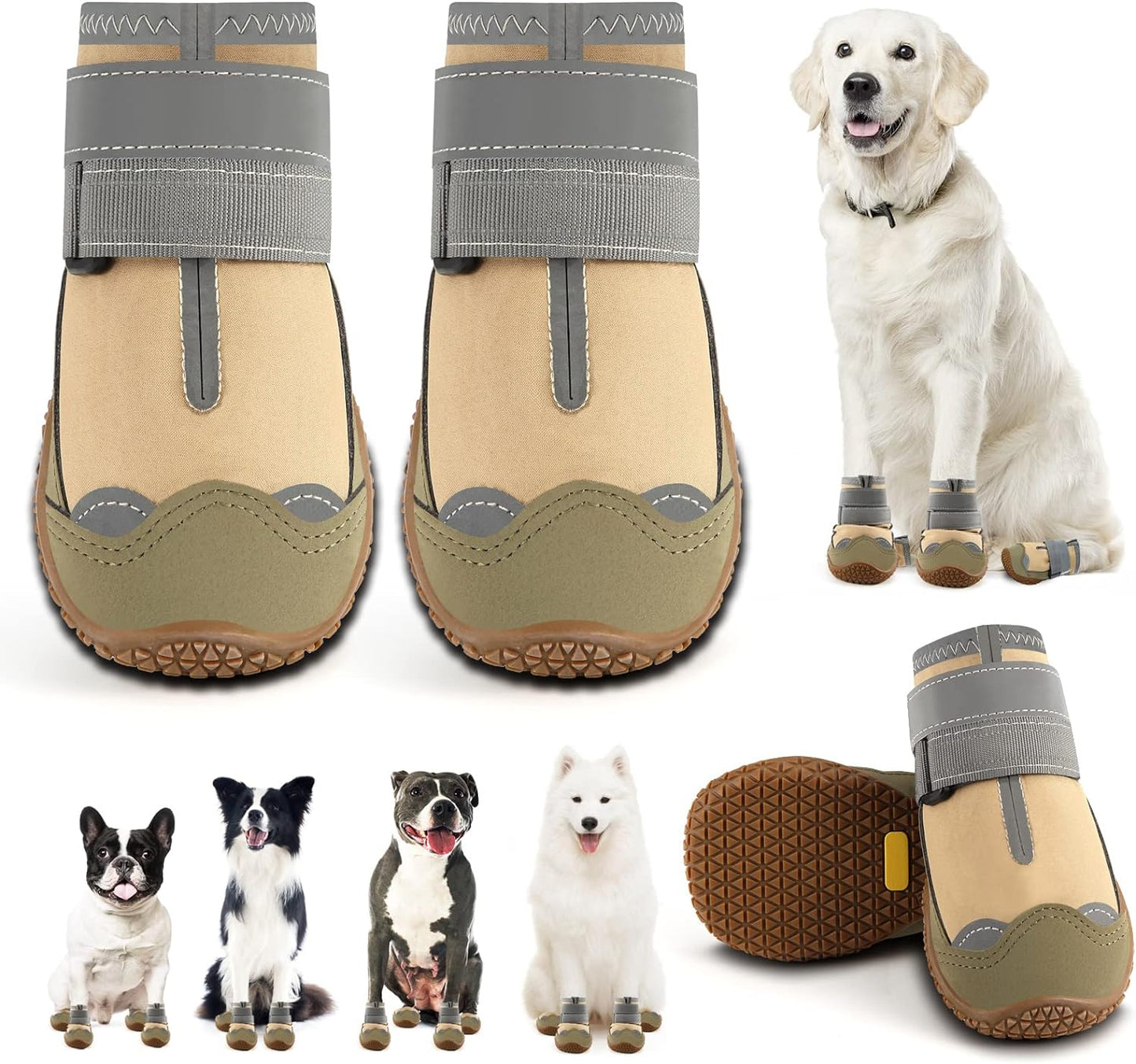 Dog Shoes for Large Dogs, Medium Dog Boots & Paw Protectors for Hardwood Floors, Outdoor Dog Booties for Hot Pavement Winter Snow Hiking, Waterproof Dog Shoes with Reflective Strips Size 4