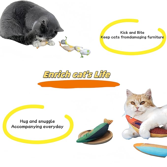 6 Pack Cat Toys, Catnip Toys with Plush Saury Fish & Mouse, Interactive Kicker Toy with Bell & Catnip for Indoor Cats, Kitten Toys for All Breeds