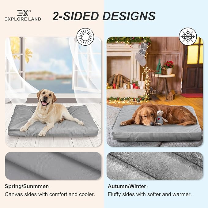 Explore Land Waterproof Dog Bed Cover Machine Washable Fluffy Dog Bed Replacement Cover for Cat, 20Lx15Wx3H inch, Gray
