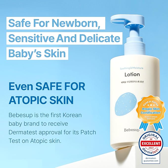 BEBESUP- 베베숲 Daily Hydration Baby Lotion | Korean Skincare for Sensitive & Atopic Skin 100-Hour Hydration Organic Rice & Ceramide Formula Hypoallergenic Fast Absorbing 10.14 fl. oz
