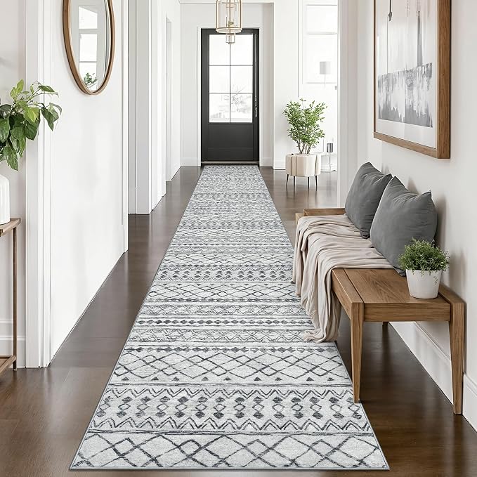 KUTA Long Hallway Runner Rug 2.6x14 Non-Slip Washable, Moroccan Vintage Beige