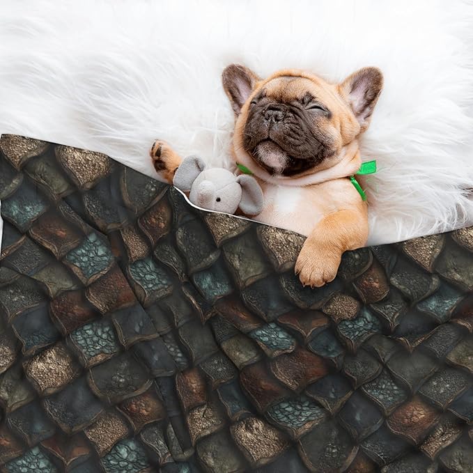 Waterproof Dog Blanket Soft Pet Blanket for Puppy Cat, Fleece Cat Throw Blankets for Furniture Bed Couch Sofa Reversible - Realistic Scales 1