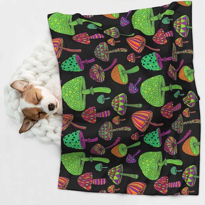 Pet Blanket for Car Rides Vet Visits, Trippy Mushrooms, Two Sided Reversible Plush Design with Bumpy Dot Side Offers Comfort Home Piece On Go Travel