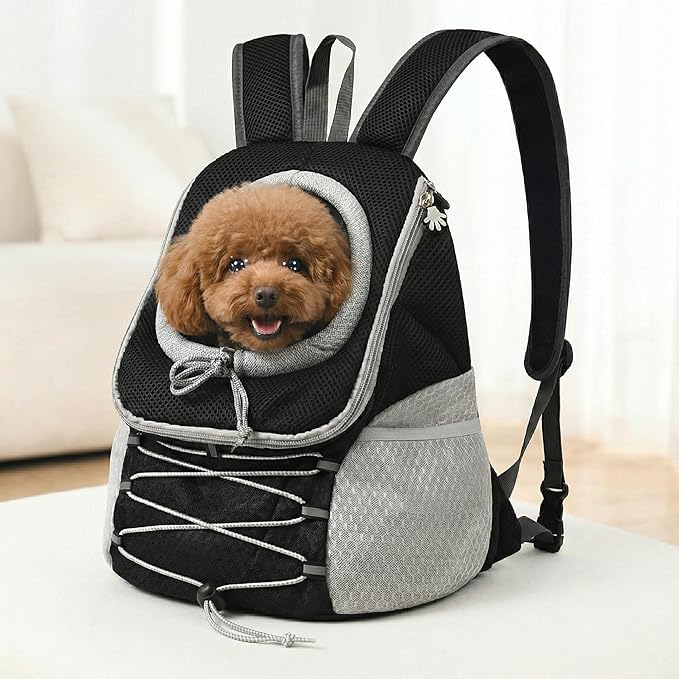 Dog Carrier Backpack for Small Dogs｜Pet Travel Shoulders Bag - Puppy Holder for Chest-Front Dog Baby Carring Ventilated for Hiking & Camping, Black Grey, M