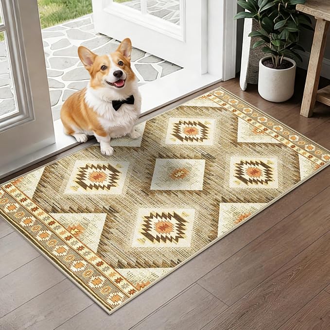 Area Rug 2x3 Rug Machine Washable Non-Slip Low Pile Print Pattern Western Rug