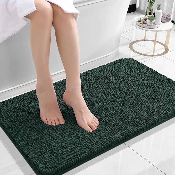 OLANLY Small Bathroom Rugs 24x16, Soft Absorbent Chenille Bath Rugs, Rubber