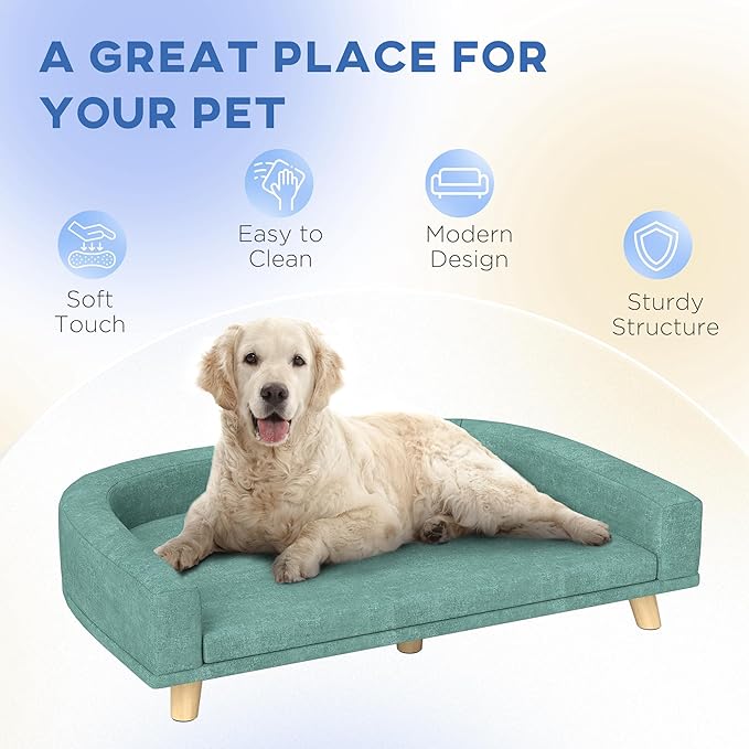 SUBARASHII Pet Sofa Couch Bed with Removable Cover for Dogs, Durable Dog Bed Furniture, Plush Fabric, MDF Frame with Pine Wood Legs, Large Size 33.9" W x 23.2" D, Stylish Neutral Home Decor