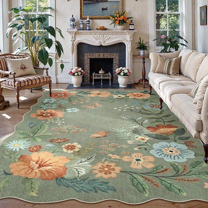 Lahome Floral 9x12 Area Rugs for Living Room Bedroom, Soft Washable Rugs 9x12