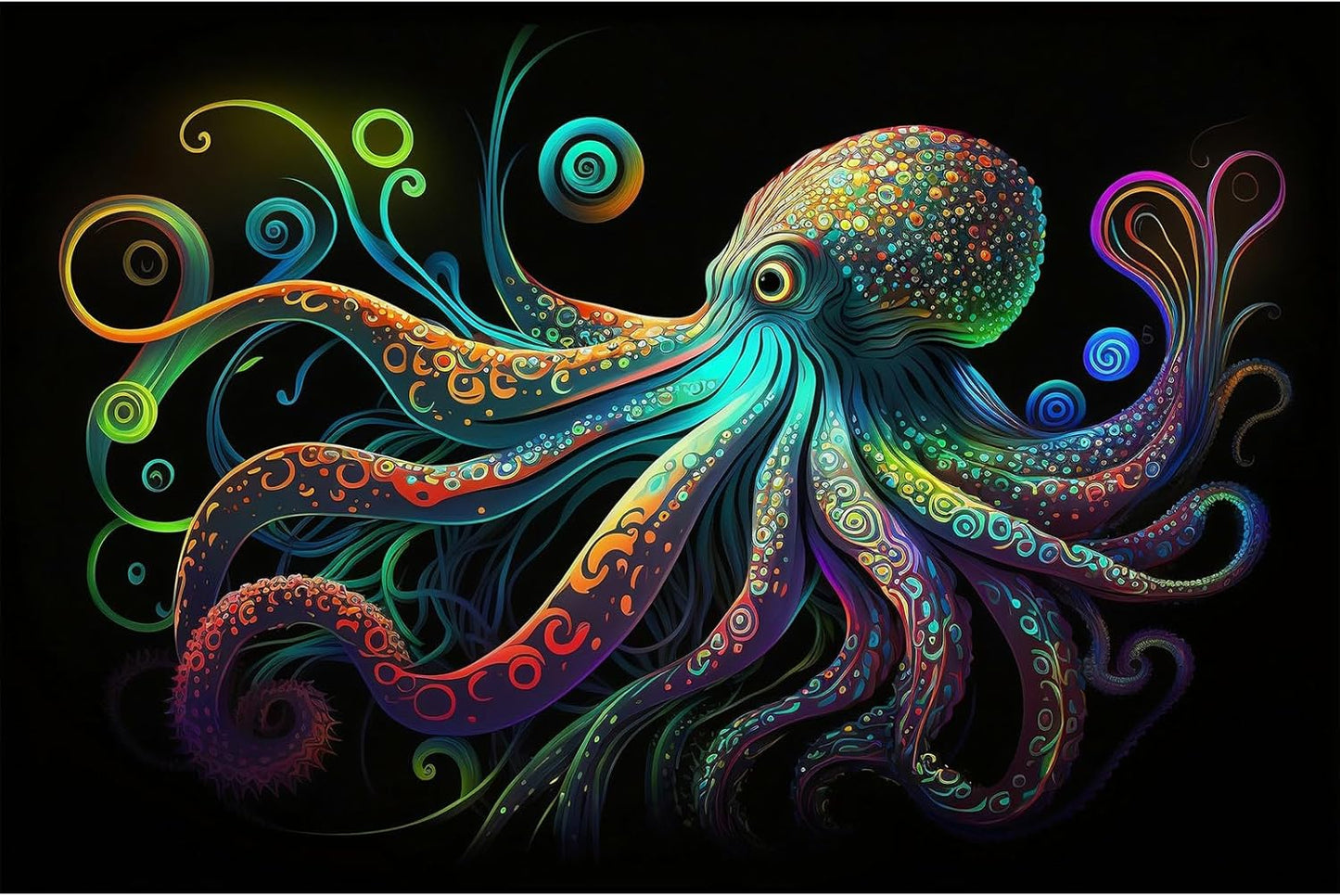 Octopus Aquarium Background Exquisite Colorful Octopus Terrarium Background Glowing Octopus on Black Background Fish Tank Backdrop Octopus Backdrops Poster Wallpaper Decorations Vinyl 36x24in