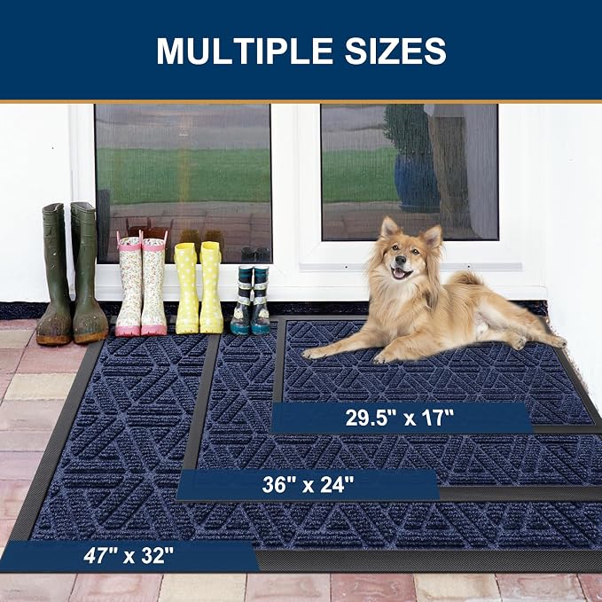 Smiry Front Door Mat Outside Entrance, Heavy Duty Sturdy Natural Rubber Doormat