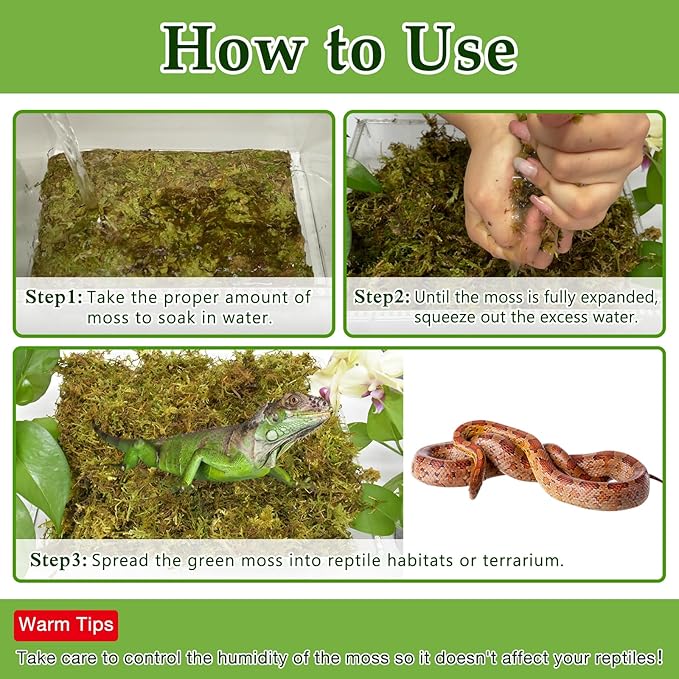 Halatool 5OZ Natural Sphagnum Moss for Reptiles- 8QT Green Moss for Terrarium Plants Long Fiber Reptile Moss for Leopard Gecko Snake Hamsters Tortoises Frogs Lizards Salamanders