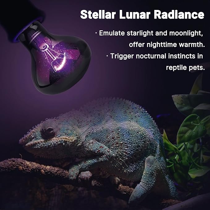 R80-100W Reptile Night Light Bulb, UVA Heat Lamp - Simulate Natural Moonlight, Purple Basking Lamp, 2000 Hours lifespan
