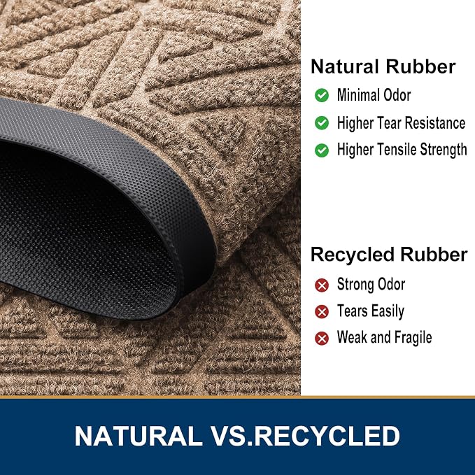 Smiry Front Door Mat Outside Entrance, Heavy Duty Sturdy Natural Rubber Doormat