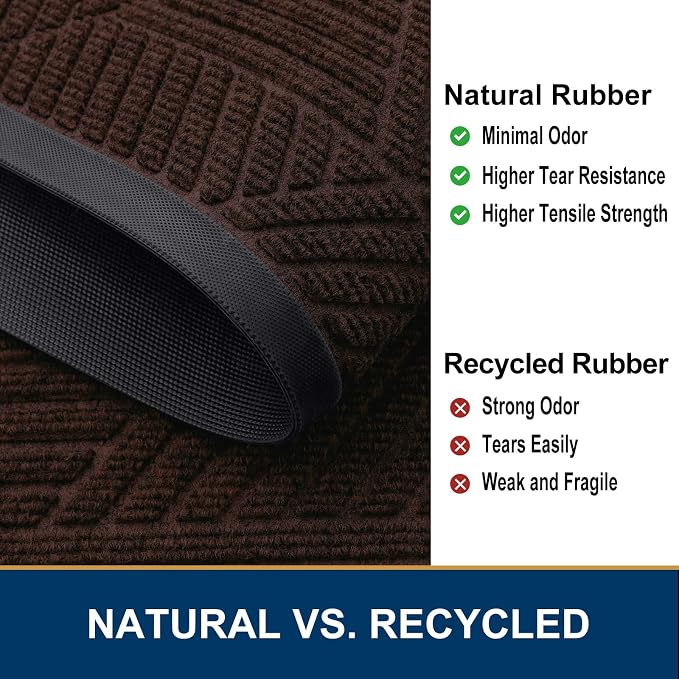 Smiry Front Door Mat Outside Entrance, Heavy Duty Sturdy Natural Rubber Doormat