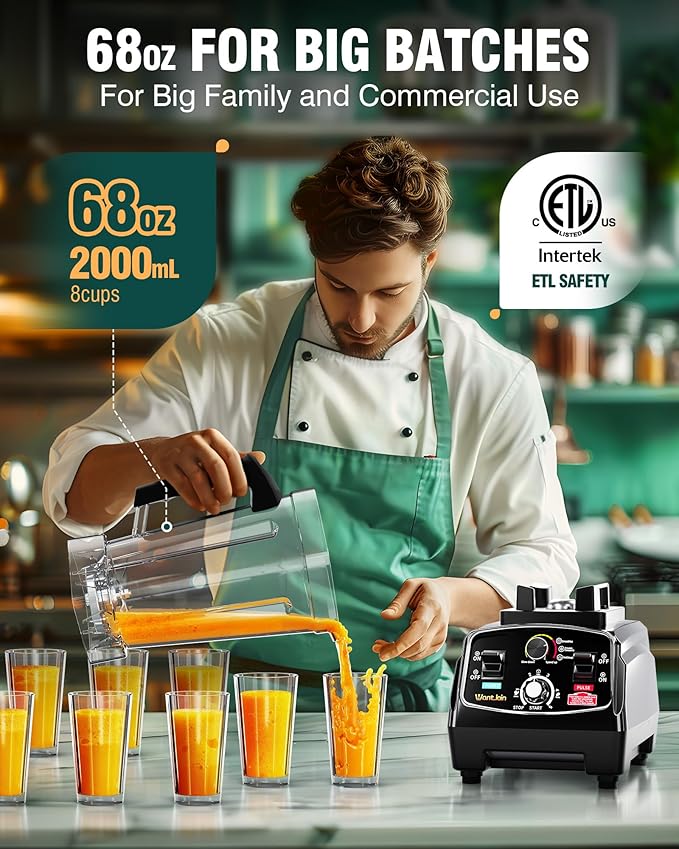 WantJoin Smoothie Blender 1800W Powerful Blenders for Kitchen 68 Oz Large Capacity and BPA-Free Containers with To-Go Cup Countertop Blender for Smoothies, Ice Crushing & Frozen Drinks