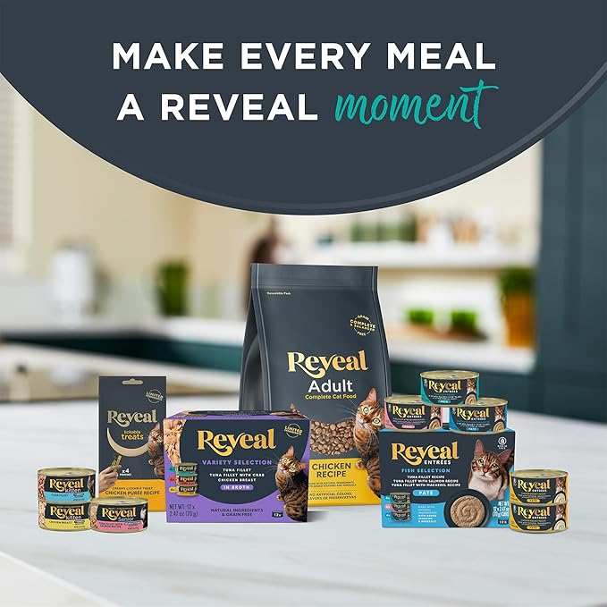 Reveal Natural Wet Cat Food, 12 Count, Grain Free, Limited Ingredient Canned Food for Cats, Fish and Chicken Variety in Gravy, 2.47 oz Cans