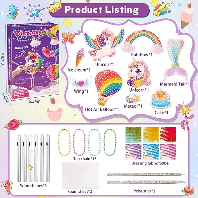 Alagoo Poke in Craft Unicorn DIY Kits - Arts and Crafts for Kids, Mess-Free Art Fun Craft Supplies, Creative Unicorn Birthday Decorations Craft Kits for Girls and Boys Ages 4 5 6 7 8 9