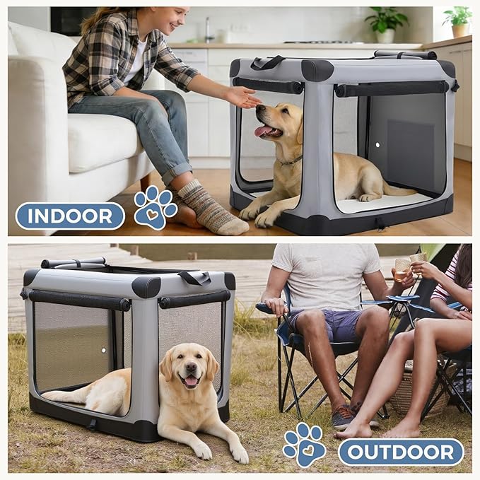 DUMOS Dog Crate 42 Inch Travel Cat Pet Carrier for Extra Large Dog, Portable Foldable Soft Pet Crate with Storage Bag & Washable Pad for Indoor Outdoor Dog Kennel Carrier (XL-80lbs, Grey)