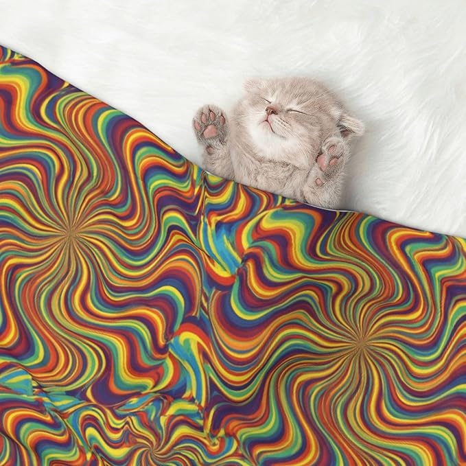 Double Sided Plush Pet Blanket for Small Large Animals, Psychedelic Infinity, Reversible Throw with Dimpled Dot Side and Flat Side for Kennels Living Rooms