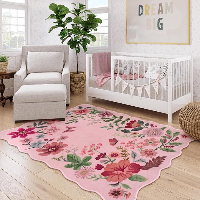 Lahome Floral Washable Rugs, 4X6 Pink Rugs