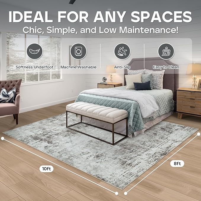 8x10 Area Rugs for Living Room Rug Washable: Modern Large Rug for Dining Room Bedroom Carpet Non Slip 8 by 10 Indoor Abstract Nursery Home Office Brown Grey