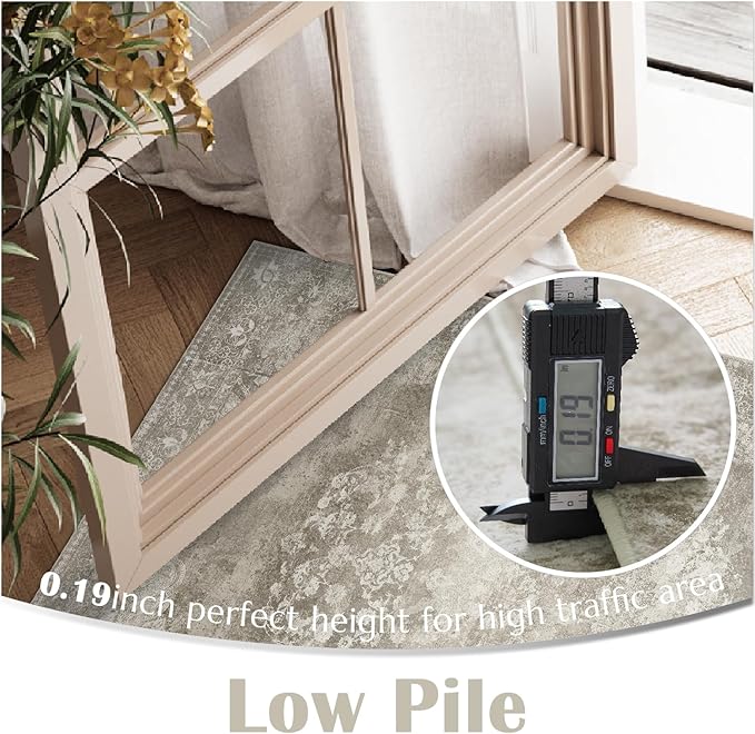 jinchan Floral 2x3 Rug for Entryway - Vintage Washable Area Rug Ultra-Thin Low Pile Soft Small Non-Slip Distressed Indoor Doormat Accent for Entrance Kitchen Bedroom Bathroom (2x3ft,Brown)