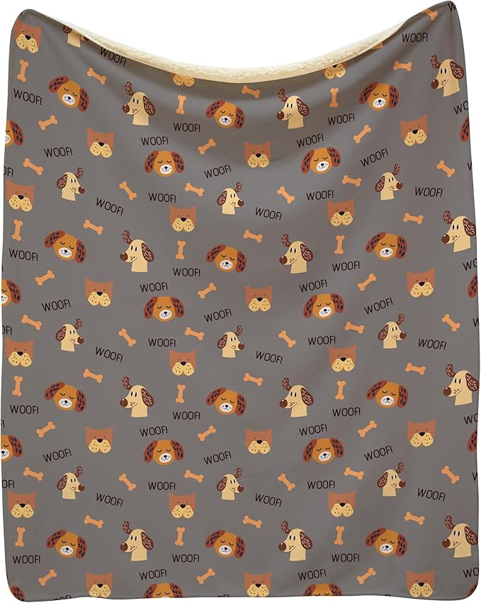 Grey Woof Sherpa Pet Lightweight Blanket - 60" x 80" - Cute for Dogs - Gifts and Puppy Essentials - Printed in America