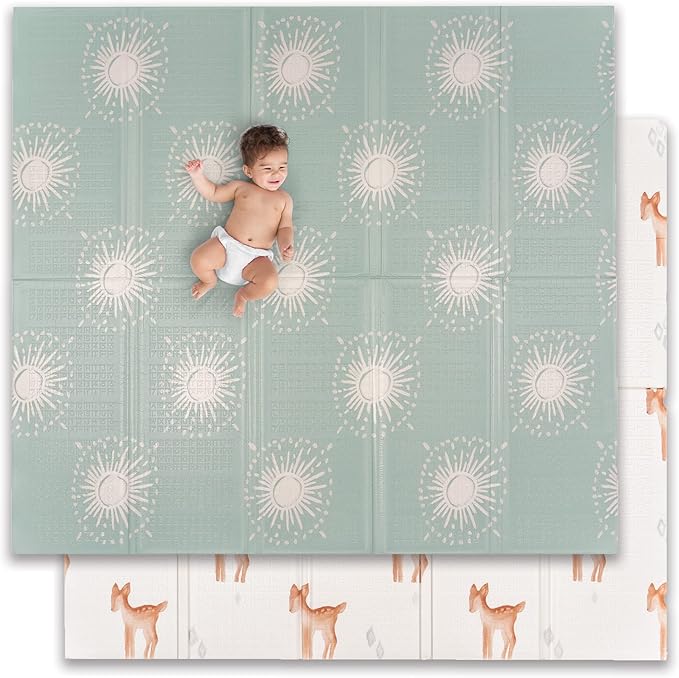 JumpOff Jo - Extra Large Waterproof Foam Padded Play Mat for Infants, Babies, Toddlers, Play Pens & Tummy Time, Foldable Activity Mat, 77 x 70 x 0.6 inches
