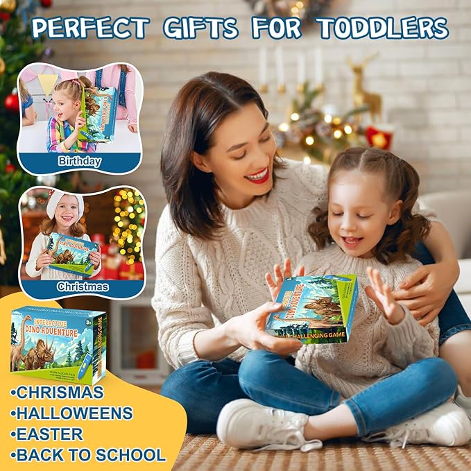 Interactive Dinosaur Toys Learning Poster, Dinosaur Talking Poster, Bilingual Dinosaur Talking Educational Children Toy with Sound Effects, Dinosaur Toys for Ages 3-12, Best Dinosaur Party Gift
