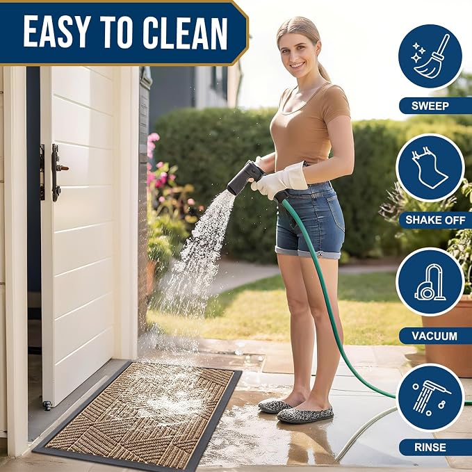 Smiry Front Door Mat Outside Entrance, Heavy Duty Sturdy Natural Rubber Doormat