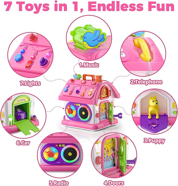 Montessori Toy for 1 Year Old Girl Gifts, Musical Bilingual Educational Toddler Toy Age 1-2 Yr 12-18 Month, First Birthday Gift for 1 Year Old Girl (Pink)