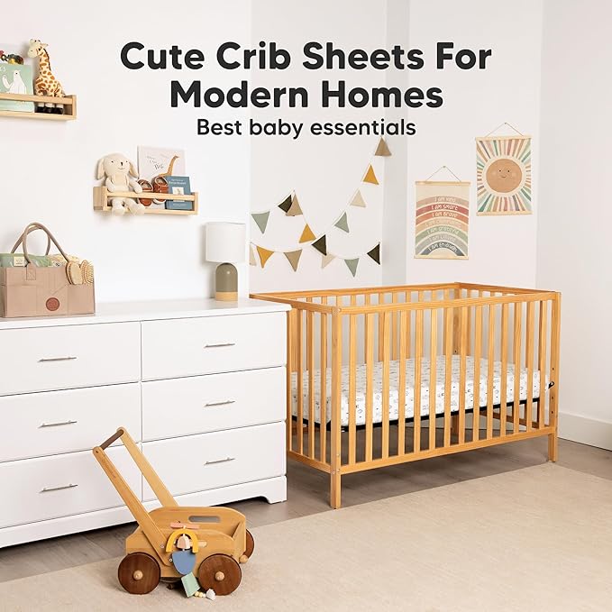 KeaBabies 2-Pack Organic Crib Sheets for Boys, Girls - 52x28 Fitted Crib Mattress Sheet Neutral, Breathable Jersey Cotton Cover for Baby Bed, Toddler Mattress, Soft & Cute Prints (Soft White)