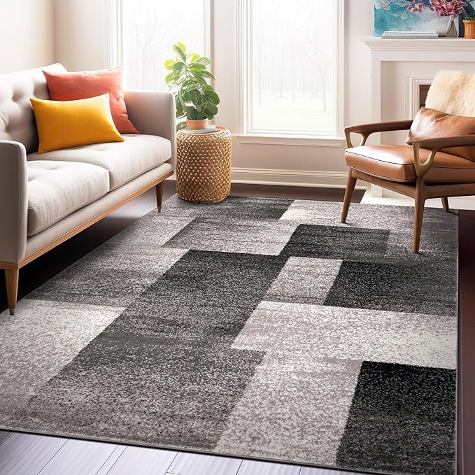 Rugshop Modern Distressed Boxes Area Rug 5' x 7' Gray