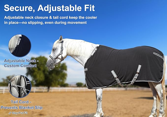 Horse Fleece Cooler, Blanket Liner - 300g Anti-Pilling Fleece, Moisture-Wicking, Cooling & Drying for Post-Workout, Bath & Travel, Prevent Overheating & Chilling Black 84