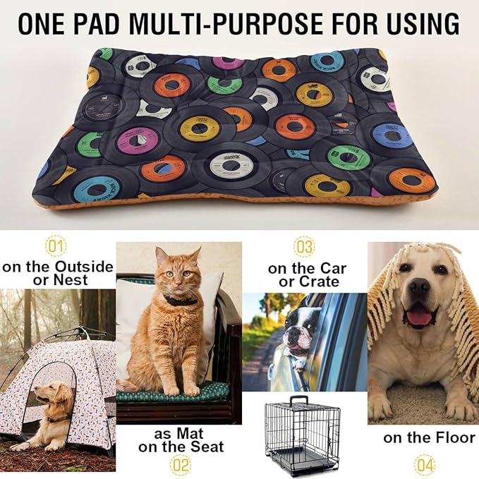 Pet Bed Vinyl Records Music Dog Bed Mat Absorbing Non Slip Pad Pet Sleeping Mat for Small, Medium, and Large Dogs Puppy Cat 36 in x 24 in